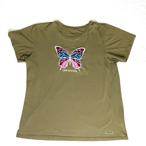 Life is good butterfly green T-shirt Size L - Picture 1 of 8